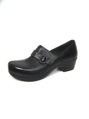 Dansko Tamara 41 US 10.5 11 Black Clog Buckle  2" Heel EUC Leather Comfort